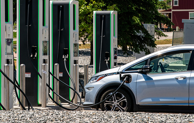 An electric vehicle at a charging station