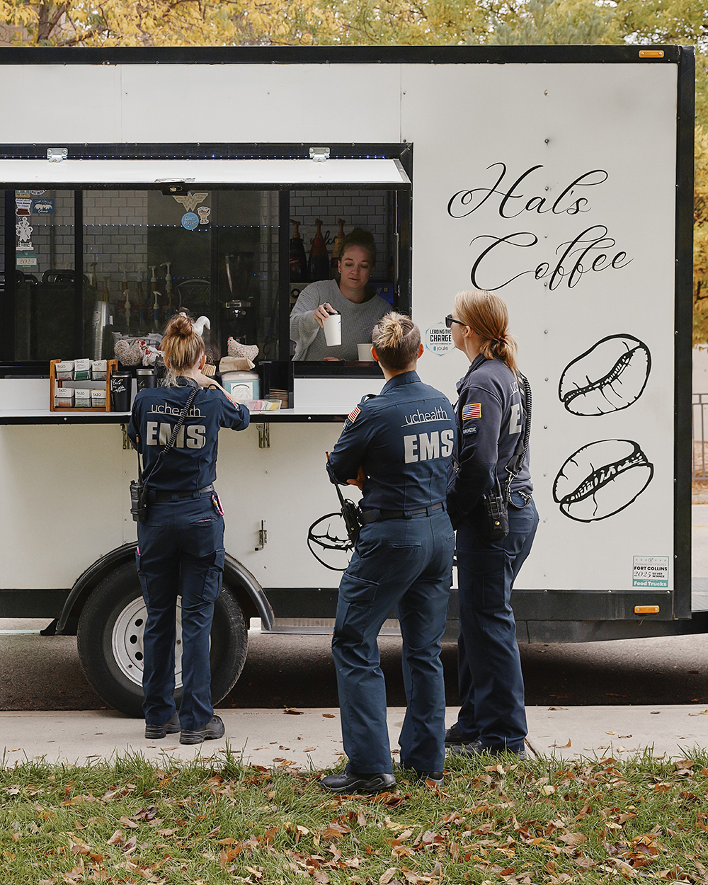mobile coffee trailer taking orders