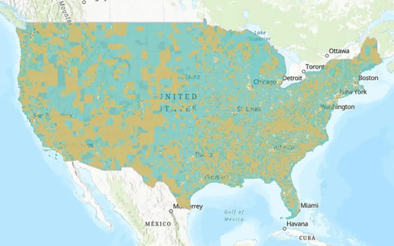 A map of the united sates, marking locations with EV tax credits width=